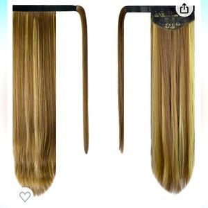TWO 28” Straight Med. Brown/Yellow Blonde Highlight Synthetic Ponytail Extension